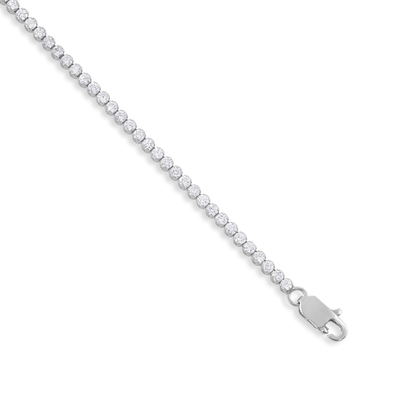 18ct White Gold And Diamond Tennis Bracelet 2.03cts - angled view. Elegant nan adorned with gems of remarkable colour and brilliance. Discover affordable luxury today.
