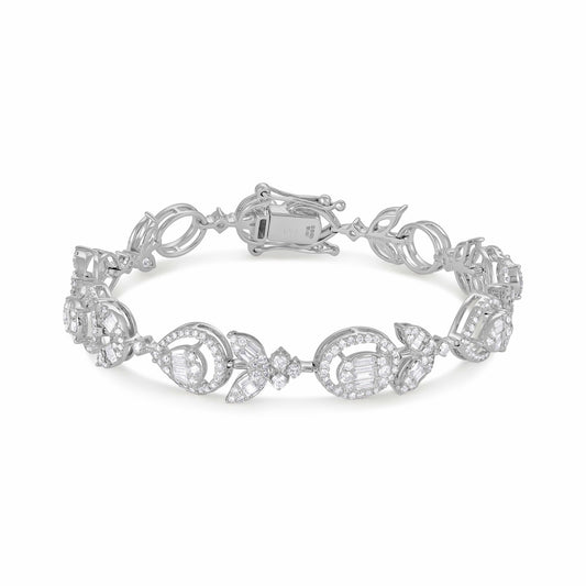 18ct White Gold And Diamond Fancy Bracelet 2.44cts - front view. Elegant Apparel & Accessories > Jewelry > Bracelets adorned with gems of remarkable colour and brilliance. Discover affordable luxury today.