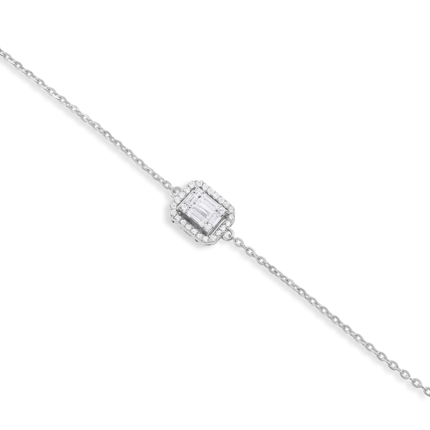 18ct White Gold And Diamond Cluster Bracelet 0.25cts - angled view. Elegant nan adorned with gems of remarkable colour and brilliance. Discover affordable luxury today.
