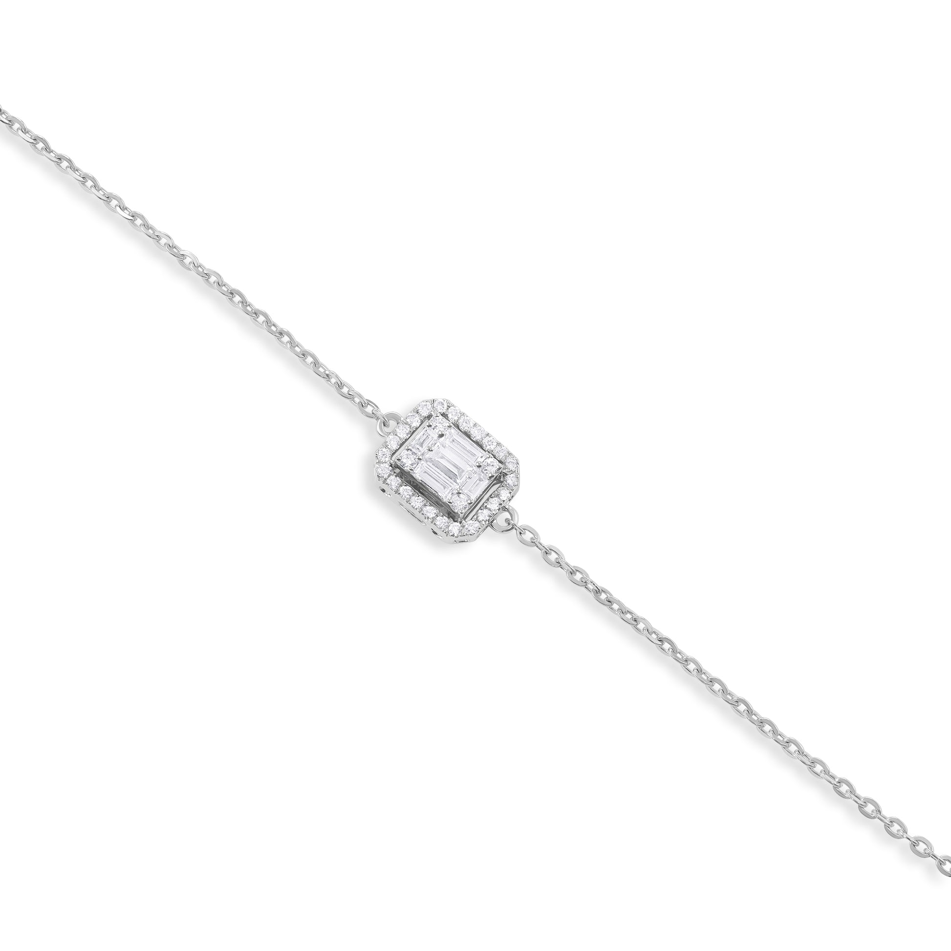 18ct White Gold And Diamond Cluster Bracelet 0.25cts - angled view. Elegant nan adorned with gems of remarkable colour and brilliance. Discover affordable luxury today.