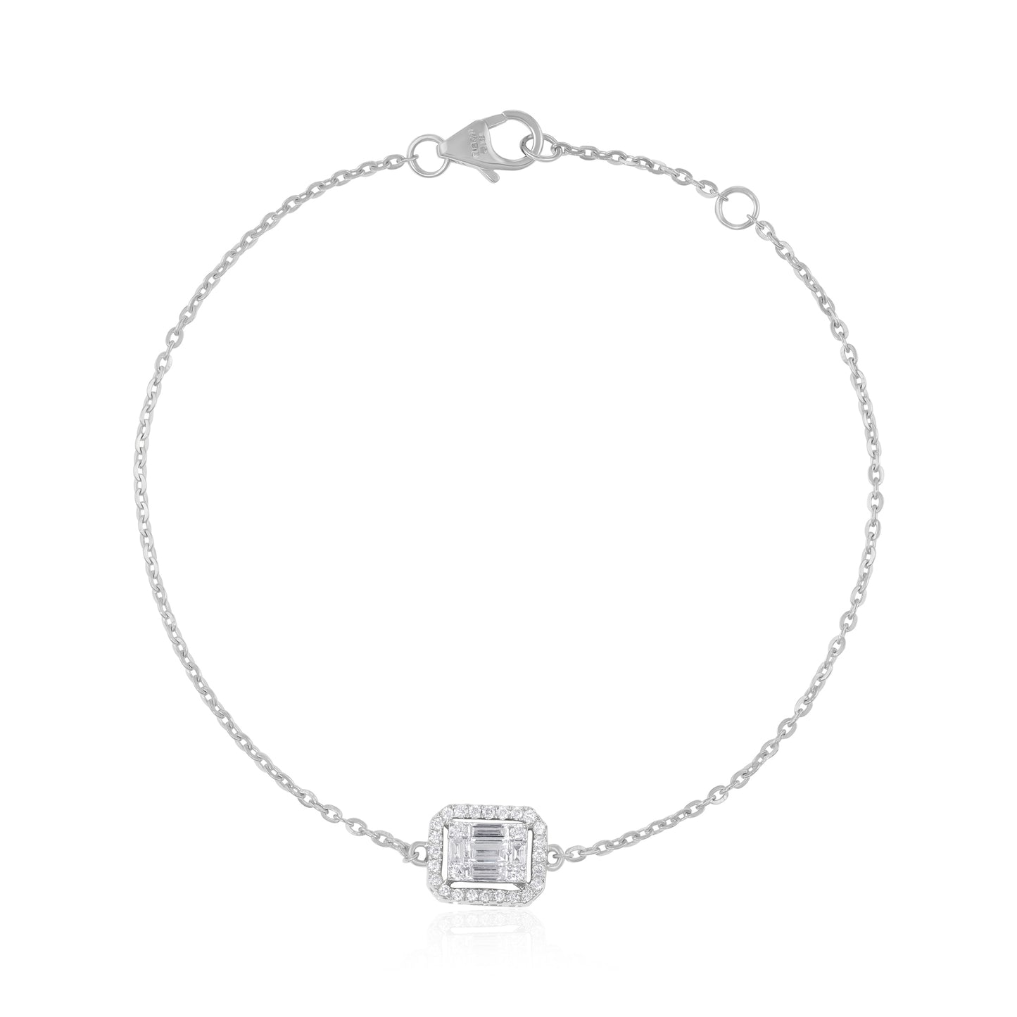 18ct White Gold And Diamond Cluster Bracelet 0.25cts - front view. Elegant Apparel & Accessories > Jewelry > Bracelets adorned with gems of remarkable colour and brilliance. Discover affordable luxury today.