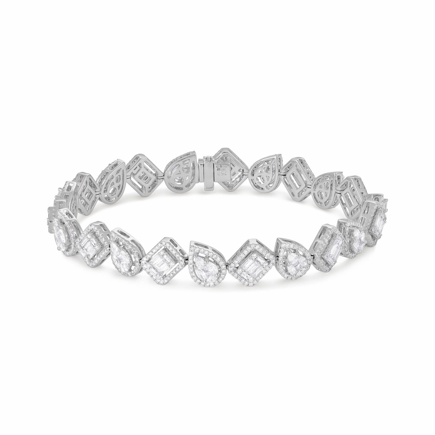 18ct White Gold And Diamond Cluster Bracelet 4.29cts - front view. Elegant Apparel & Accessories > Jewelry > Bracelets adorned with gems of remarkable colour and brilliance. Discover affordable luxury today.