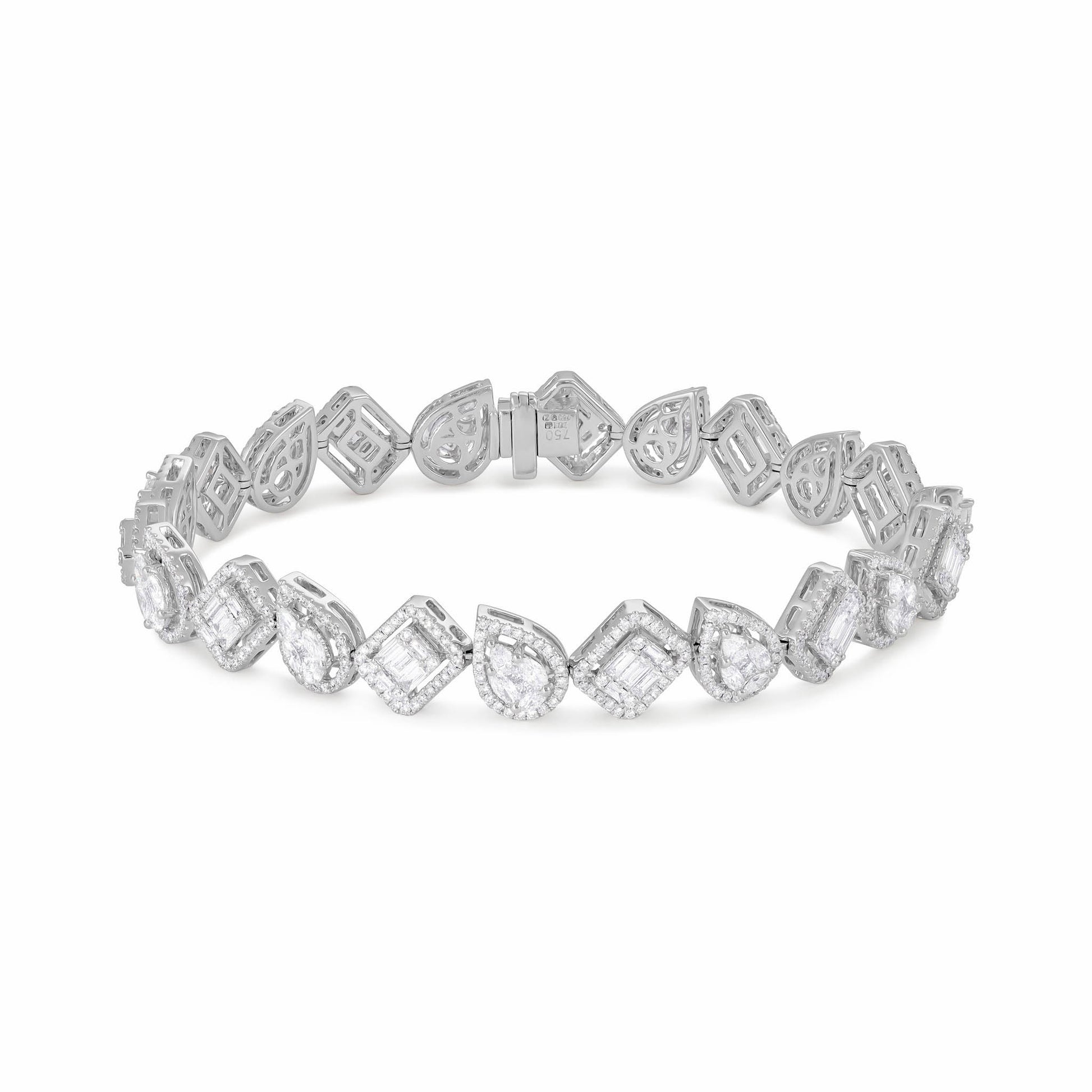 18ct White Gold And Diamond Cluster Bracelet 4.29cts - front view. Elegant Apparel & Accessories > Jewelry > Bracelets adorned with gems of remarkable colour and brilliance. Discover affordable luxury today.