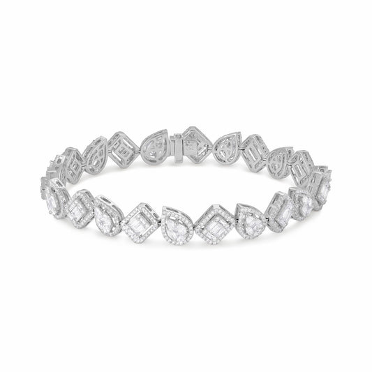 18ct White Gold And Diamond Cluster Bracelet 4.29cts - front view. Elegant Apparel & Accessories > Jewelry > Bracelets adorned with gems of remarkable colour and brilliance. Discover affordable luxury today.