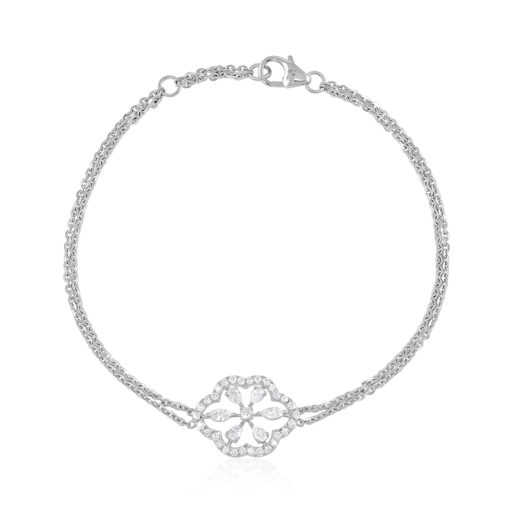 18ct White Gold And Diamond Fancy Bracelet 0.48cts - front view. Elegant Apparel & Accessories > Jewelry > Bracelets adorned with gems of remarkable colour and brilliance. Discover affordable luxury today.