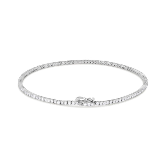 18ct White Gold And Diamond Tennis Bracelet 1.5cts - front view. Elegant Apparel & Accessories > Jewelry > Bracelets adorned with gems of remarkable colour and brilliance. Discover affordable luxury today.