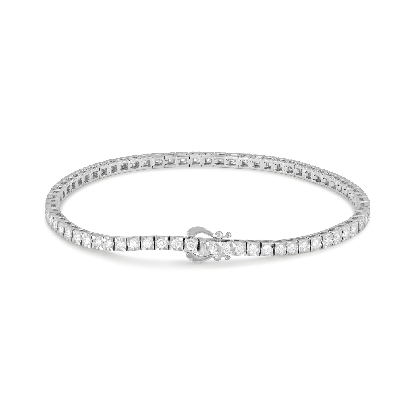 18ct White Gold And Diamond Tennis Bracelet 1.46cts - front view. Elegant Apparel & Accessories > Jewelry > Bracelets adorned with gems of remarkable colour and brilliance. Discover affordable luxury today.