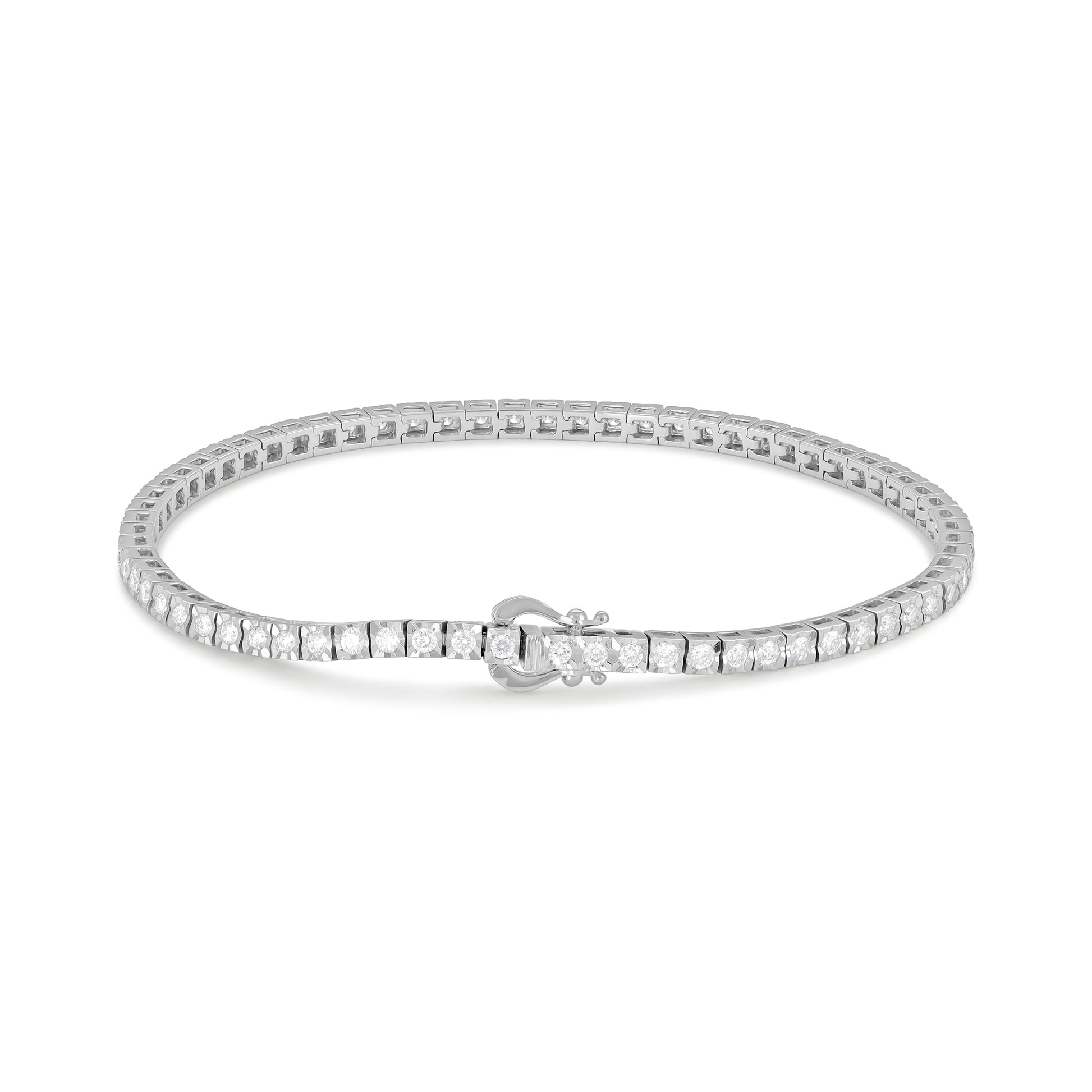 18ct White Gold And Diamond Tennis Bracelet 1.46cts - front view. Elegant Apparel & Accessories > Jewelry > Bracelets adorned with gems of remarkable colour and brilliance. Discover affordable luxury today.