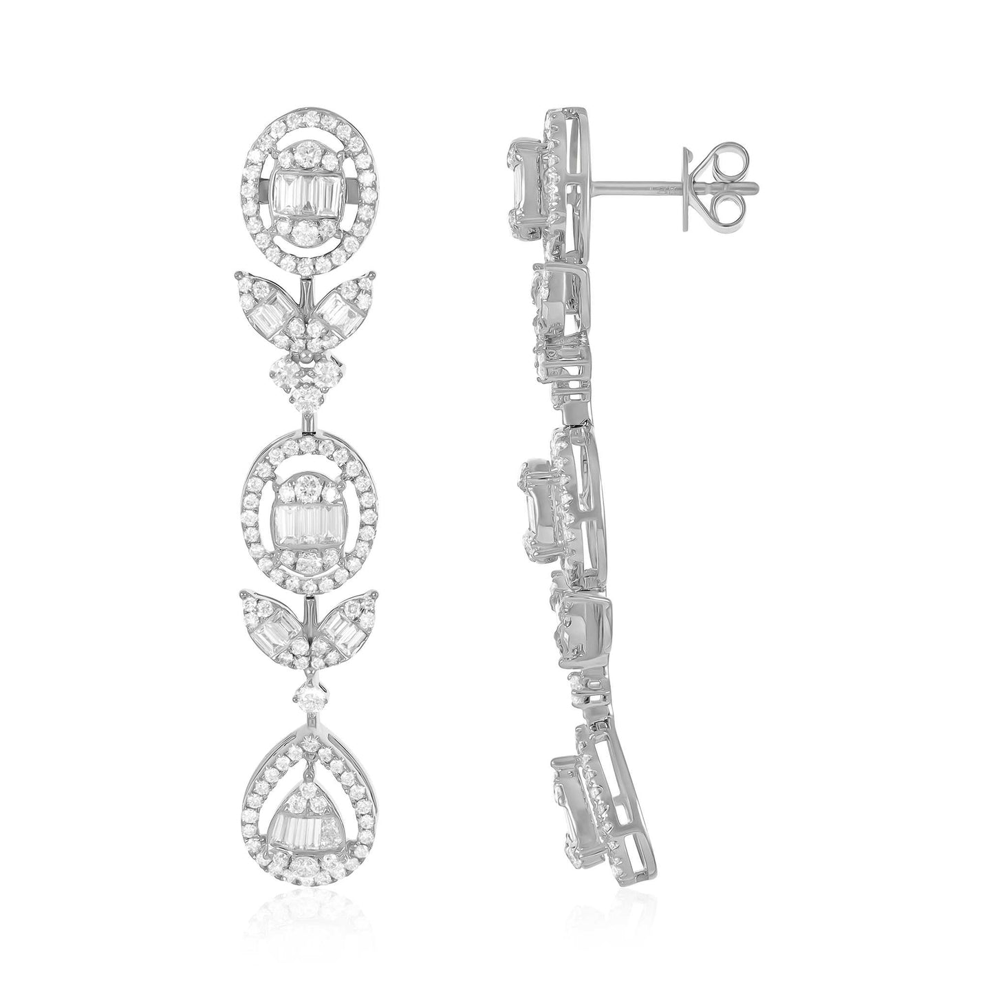 18ct White Gold And Diamond Fancy Earrings 2.49cts - front view. Elegant Apparel & Accessories > Jewelry > Earrings adorned with gems of remarkable colour and brilliance. Discover affordable luxury today.