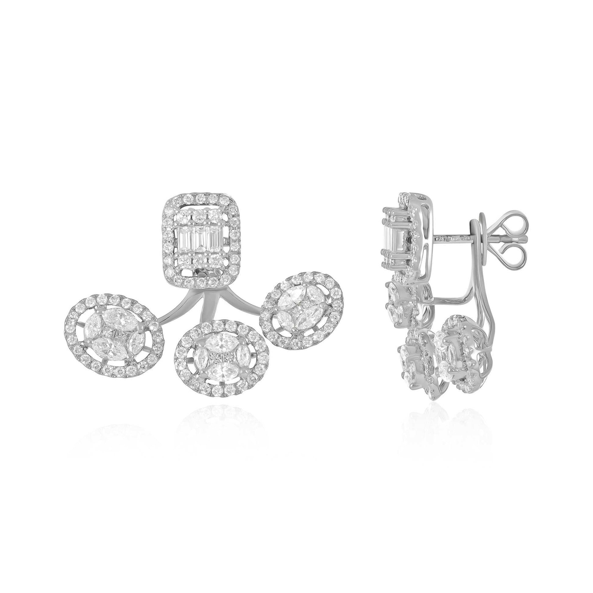18ct White Gold And Diamond Fancy Earrings 2.52cts - front view. Elegant Apparel & Accessories > Jewelry > Earrings adorned with gems of remarkable colour and brilliance. Discover affordable luxury today.