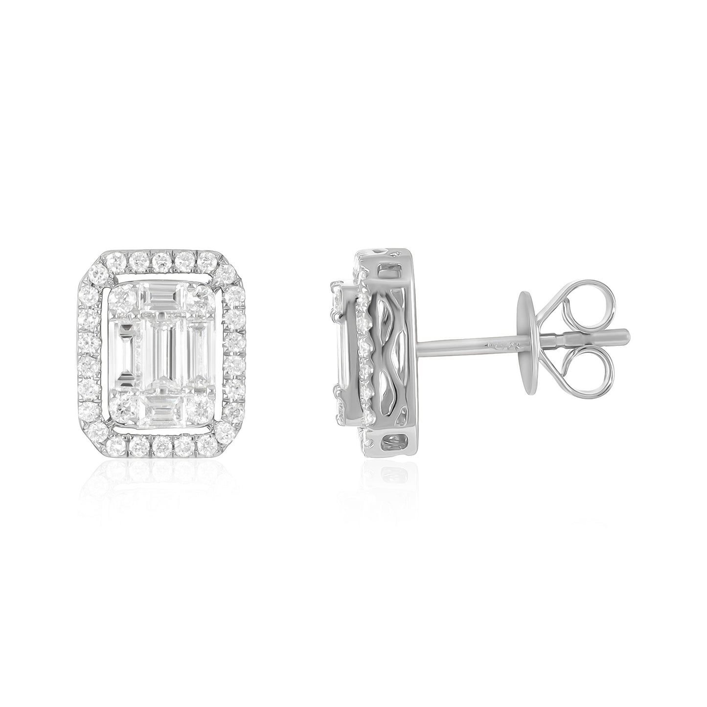 18ct White Gold And Diamond Cluster Earrings 0.84cts - front view. Elegant Apparel & Accessories > Jewelry > Earrings adorned with gems of remarkable colour and brilliance. Discover affordable luxury today.