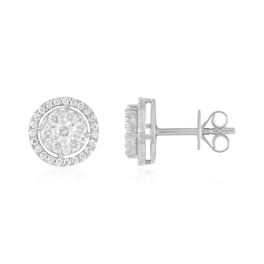 18ct White Gold And Diamond Cluster Earrings 0.75cts - front view. Elegant Apparel & Accessories > Jewelry > Earrings adorned with gems of remarkable colour and brilliance. Discover affordable luxury today.