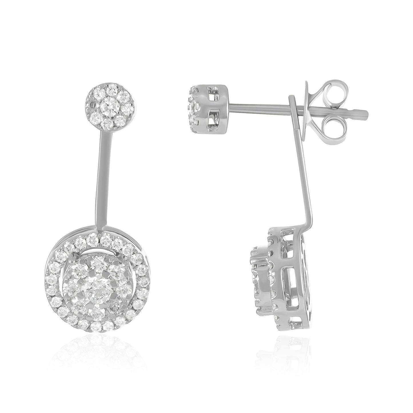 18ct White Gold And Diamond Cluster Earrings 0.82cts - front view. Elegant Apparel & Accessories > Jewelry > Earrings adorned with gems of remarkable colour and brilliance. Discover affordable luxury today.