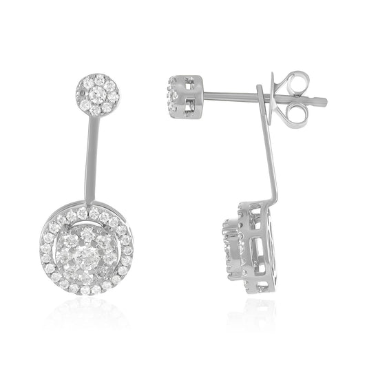 18ct White Gold And Diamond Cluster Earrings 0.82cts - front view. Elegant Apparel & Accessories > Jewelry > Earrings adorned with gems of remarkable colour and brilliance. Discover affordable luxury today.