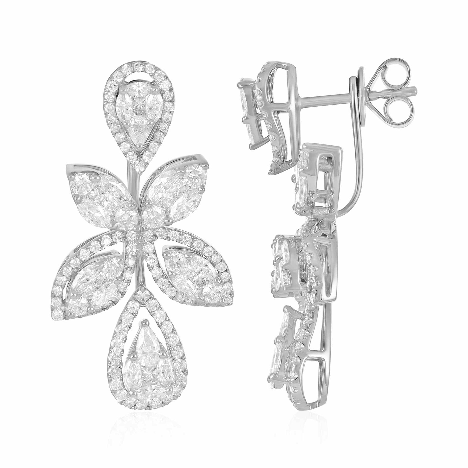 18ct White Gold And Diamond Fancy Earrings 3.15cts - front view. Elegant Apparel & Accessories > Jewelry > Earrings adorned with gems of remarkable colour and brilliance. Discover affordable luxury today.