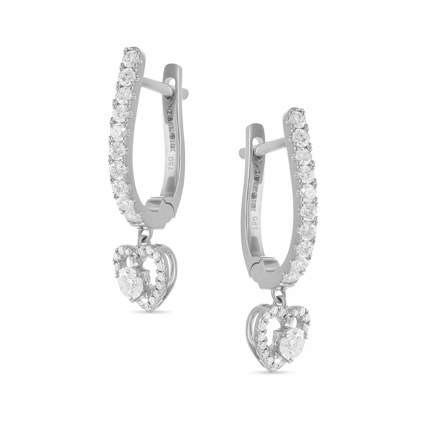 18ct White Gold And Diamond Drop Earrings 0.63cts - angled view. Elegant nan adorned with gems of remarkable colour and brilliance. Discover affordable luxury today.