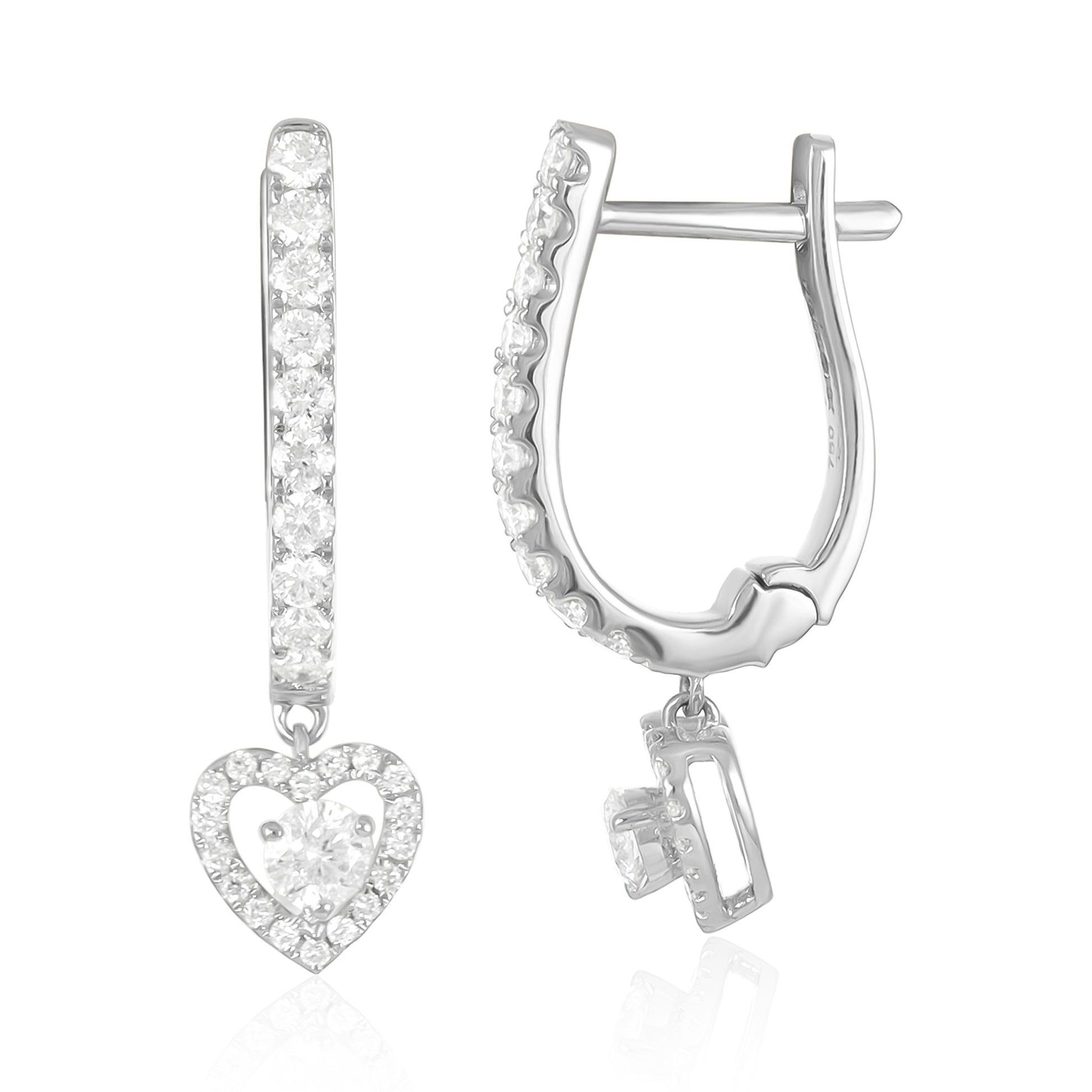18ct White Gold And Diamond Drop Earrings 0.63cts - front view. Elegant Apparel & Accessories > Jewelry > Earrings adorned with gems of remarkable colour and brilliance. Discover affordable luxury today.