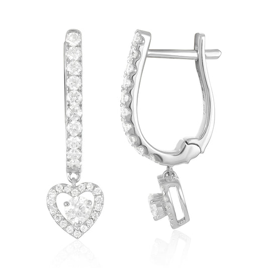 18ct White Gold And Diamond Drop Earrings 0.63cts - front view. Elegant Apparel & Accessories > Jewelry > Earrings adorned with gems of remarkable colour and brilliance. Discover affordable luxury today.
