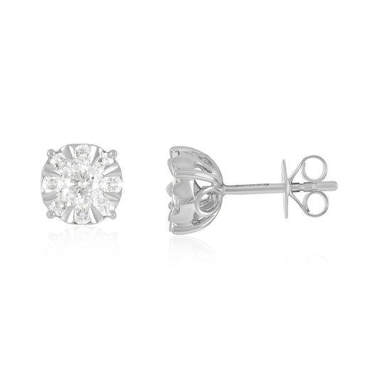 18ct White Gold And Diamond Cluster Earrings 0.96cts - front view. Elegant Apparel & Accessories > Jewelry > Earrings adorned with gems of remarkable colour and brilliance. Discover affordable luxury today.