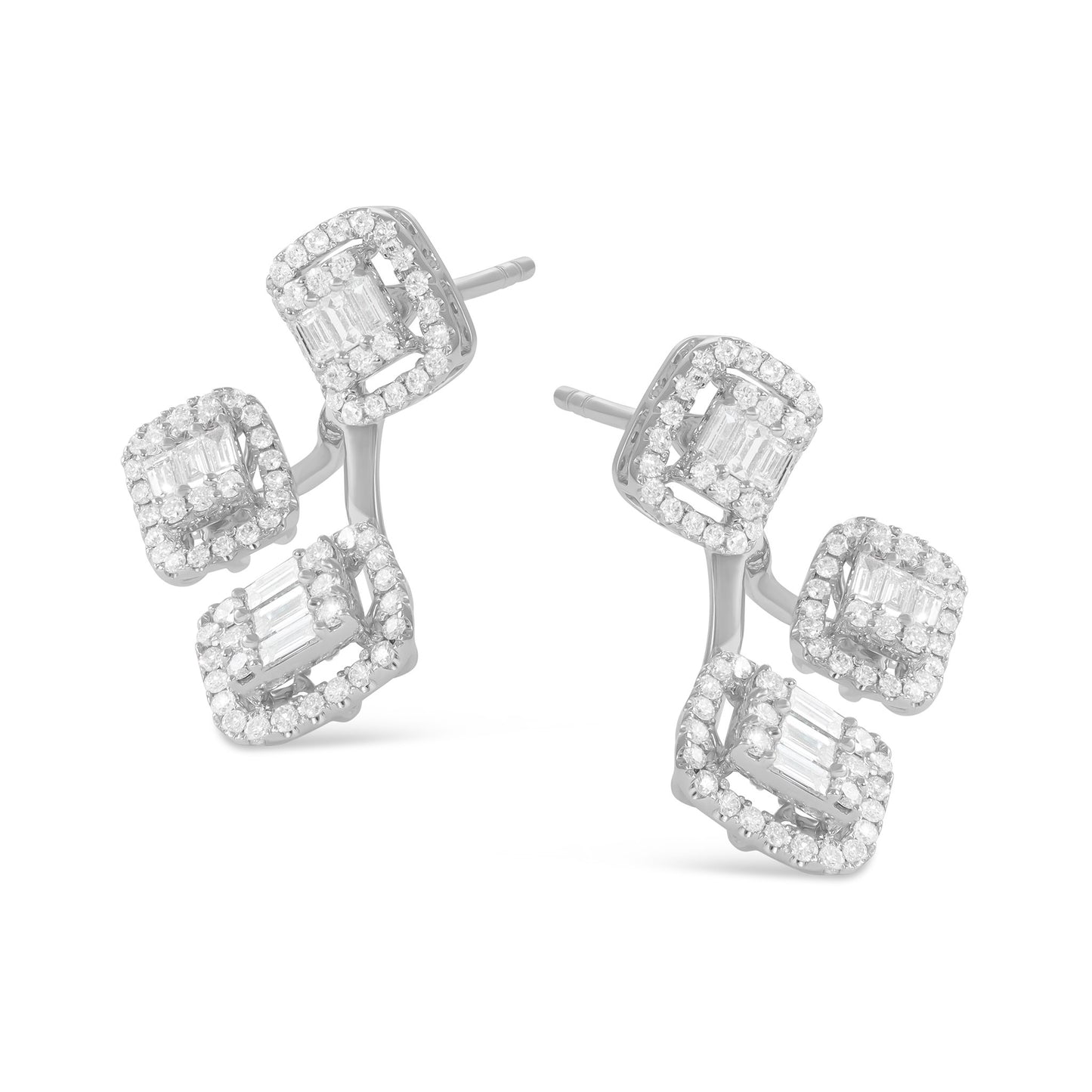 18ct White Gold And Diamond Fancy Earrings 1.09cts - angled view. Elegant nan adorned with gems of remarkable colour and brilliance. Discover affordable luxury today.
