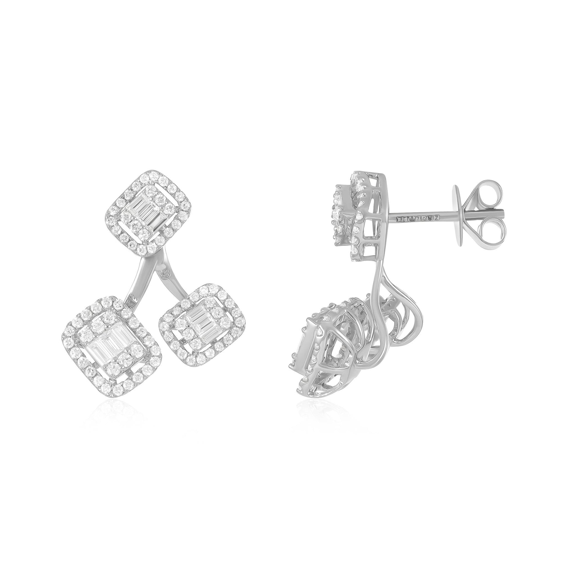 18ct White Gold And Diamond Fancy Earrings 1.09cts - front view. Elegant Apparel & Accessories > Jewelry > Earrings adorned with gems of remarkable colour and brilliance. Discover affordable luxury today.