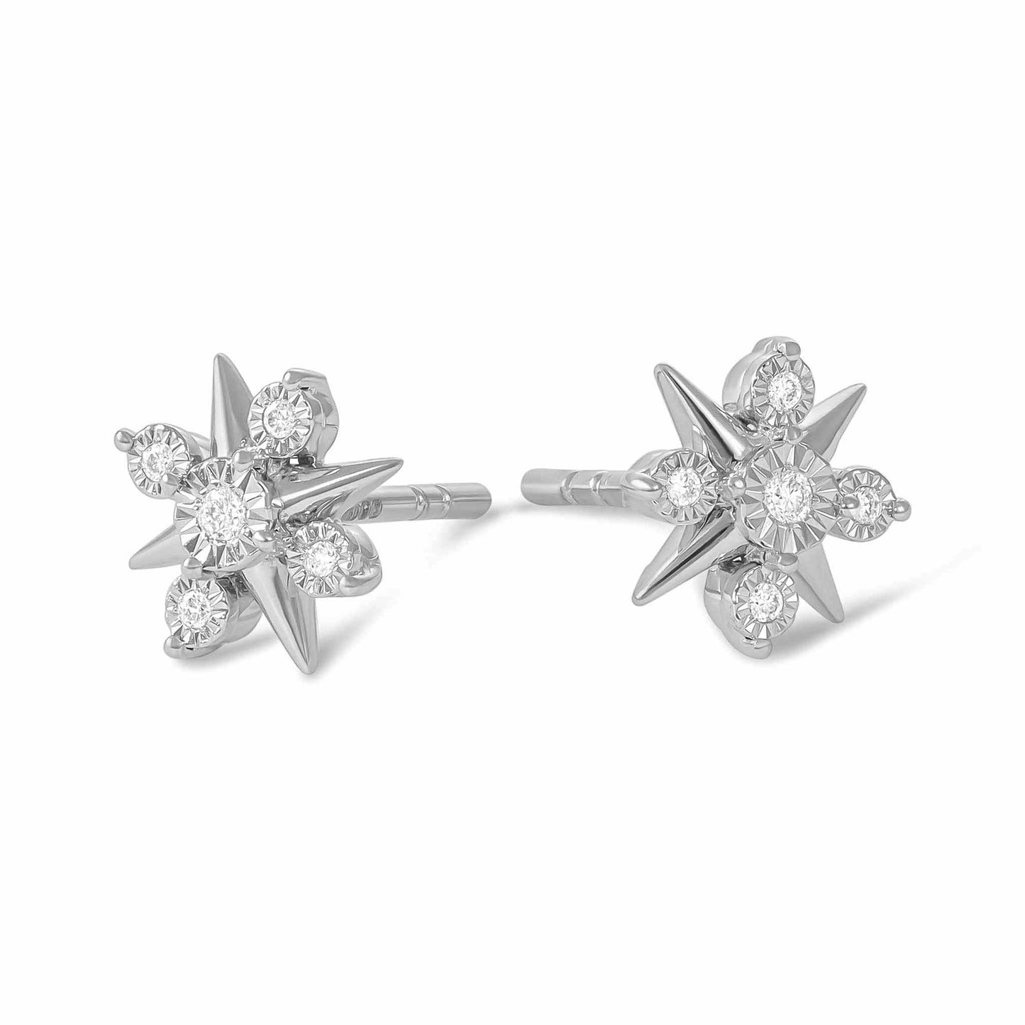 18ct White Gold And Diamond Cluster Earrings 0.05cts - angled view. Elegant nan adorned with gems of remarkable colour and brilliance. Discover affordable luxury today.