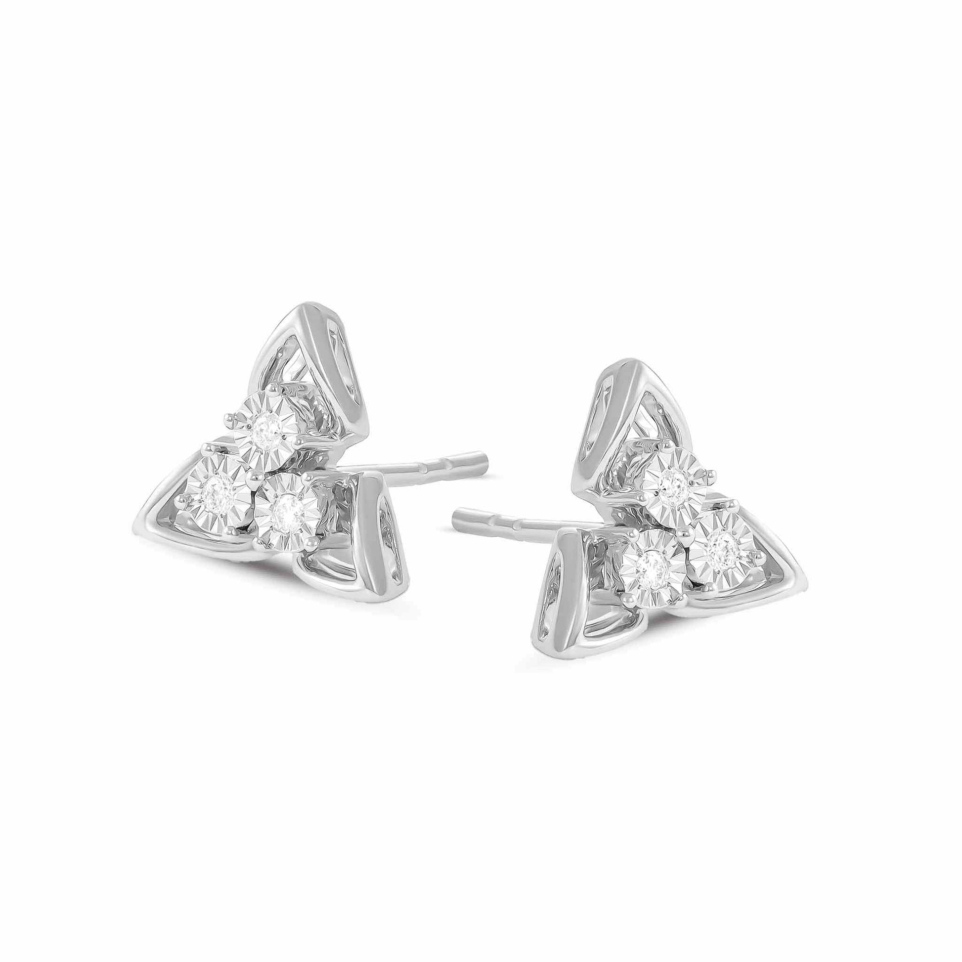 18ct White Gold And Diamond Fancy Earrings 0.07cts - angled view. Elegant nan adorned with gems of remarkable colour and brilliance. Discover affordable luxury today.