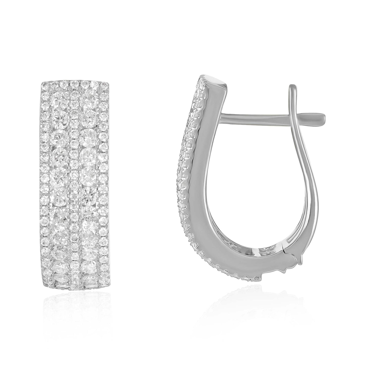 18ct White Gold And Diamond Hoop Earrings 1.42cts - front view. Elegant Apparel & Accessories > Jewelry > Earrings adorned with gems of remarkable colour and brilliance. Discover affordable luxury today.