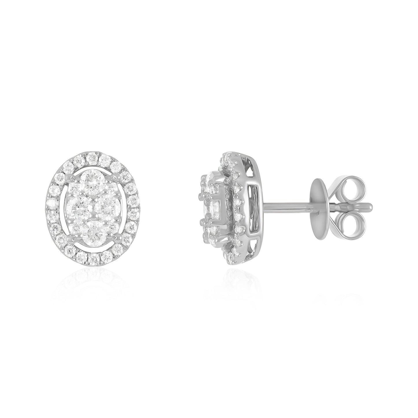 18ct White Gold And Diamond Cluster Earrings 0.63cts - front view. Elegant Apparel & Accessories > Jewelry > Earrings adorned with gems of remarkable colour and brilliance. Discover affordable luxury today.