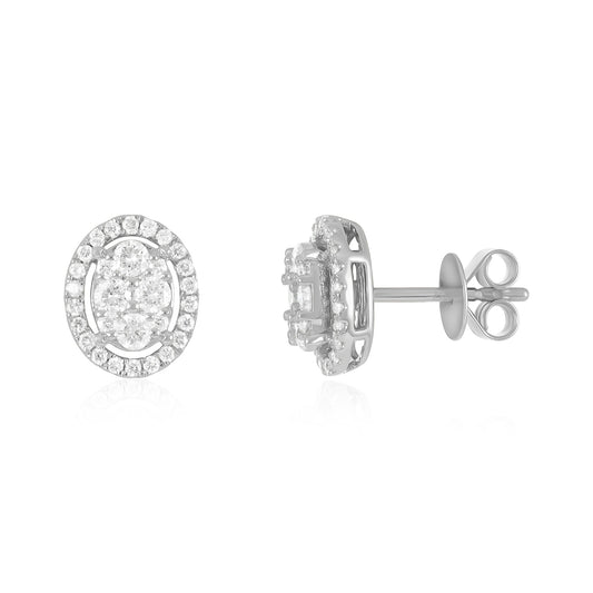 18ct White Gold And Diamond Cluster Earrings 0.63cts - front view. Elegant Apparel & Accessories > Jewelry > Earrings adorned with gems of remarkable colour and brilliance. Discover affordable luxury today.