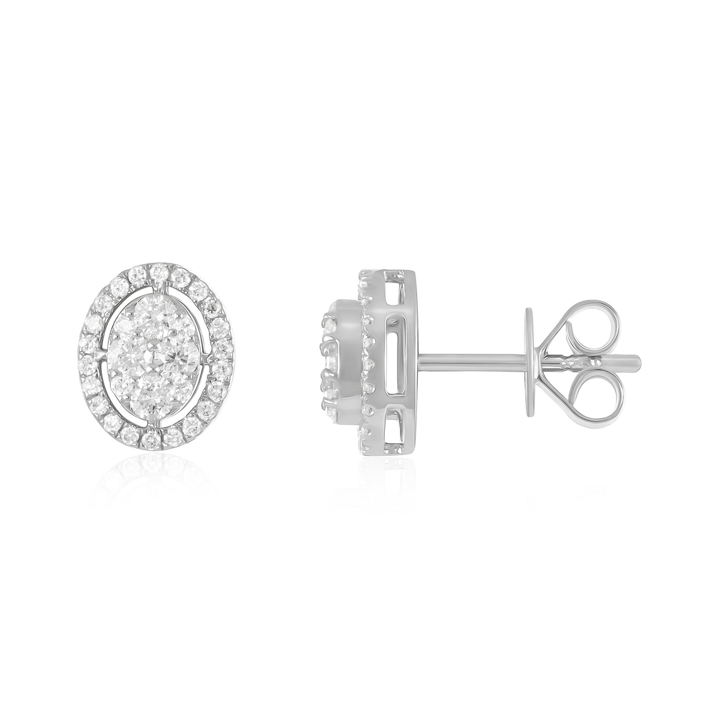 18ct White Gold And Diamond Cluster Earrings 0.44cts - front view. Elegant Apparel & Accessories > Jewelry > Earrings adorned with gems of remarkable colour and brilliance. Discover affordable luxury today.