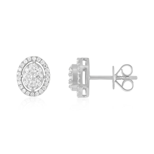 18ct White Gold And Diamond Cluster Earrings 0.44cts - front view. Elegant Apparel & Accessories > Jewelry > Earrings adorned with gems of remarkable colour and brilliance. Discover affordable luxury today.