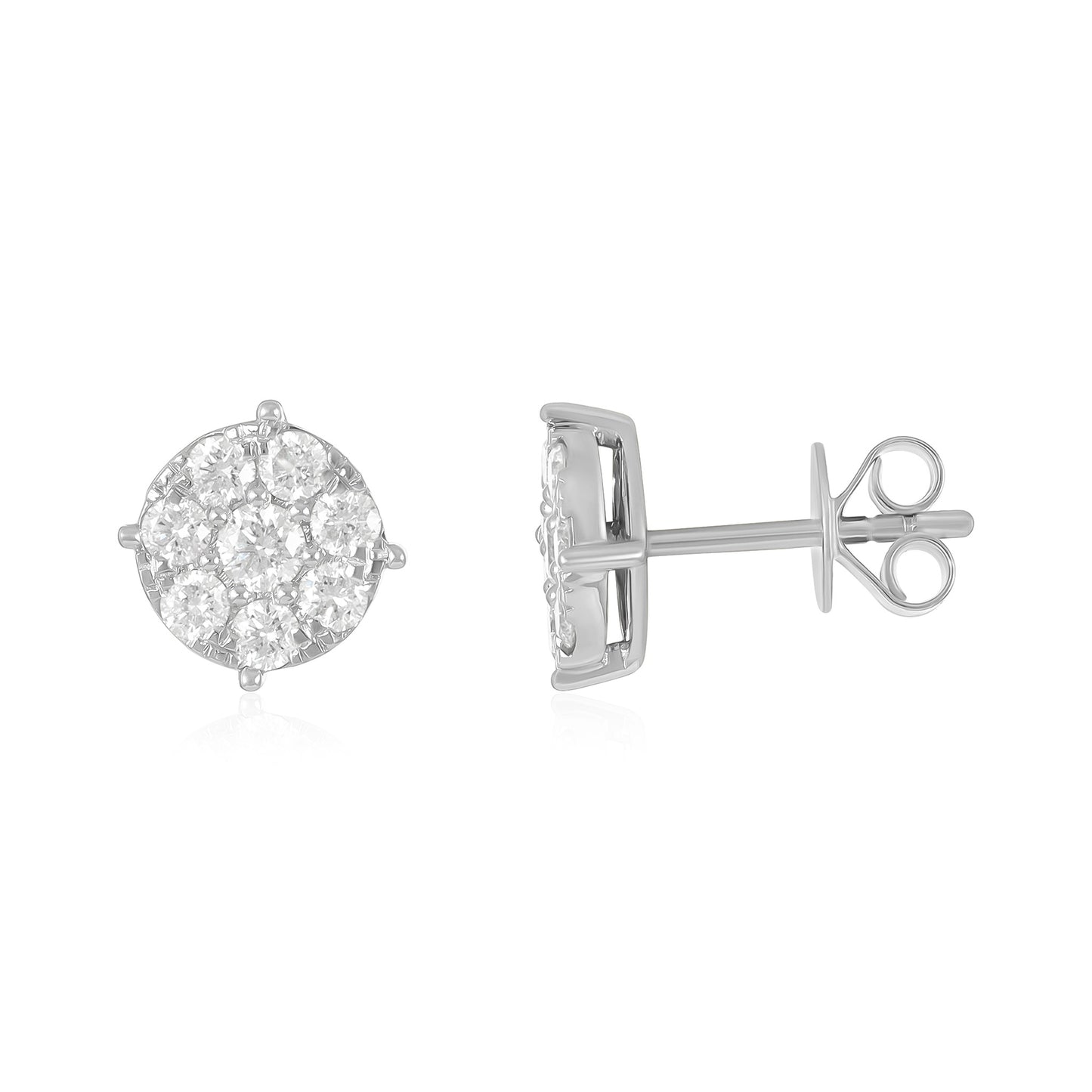 18ct White Gold And Diamond Cluster Earrings 0.83cts - front view. Elegant Apparel & Accessories > Jewelry > Earrings adorned with gems of remarkable colour and brilliance. Discover affordable luxury today.