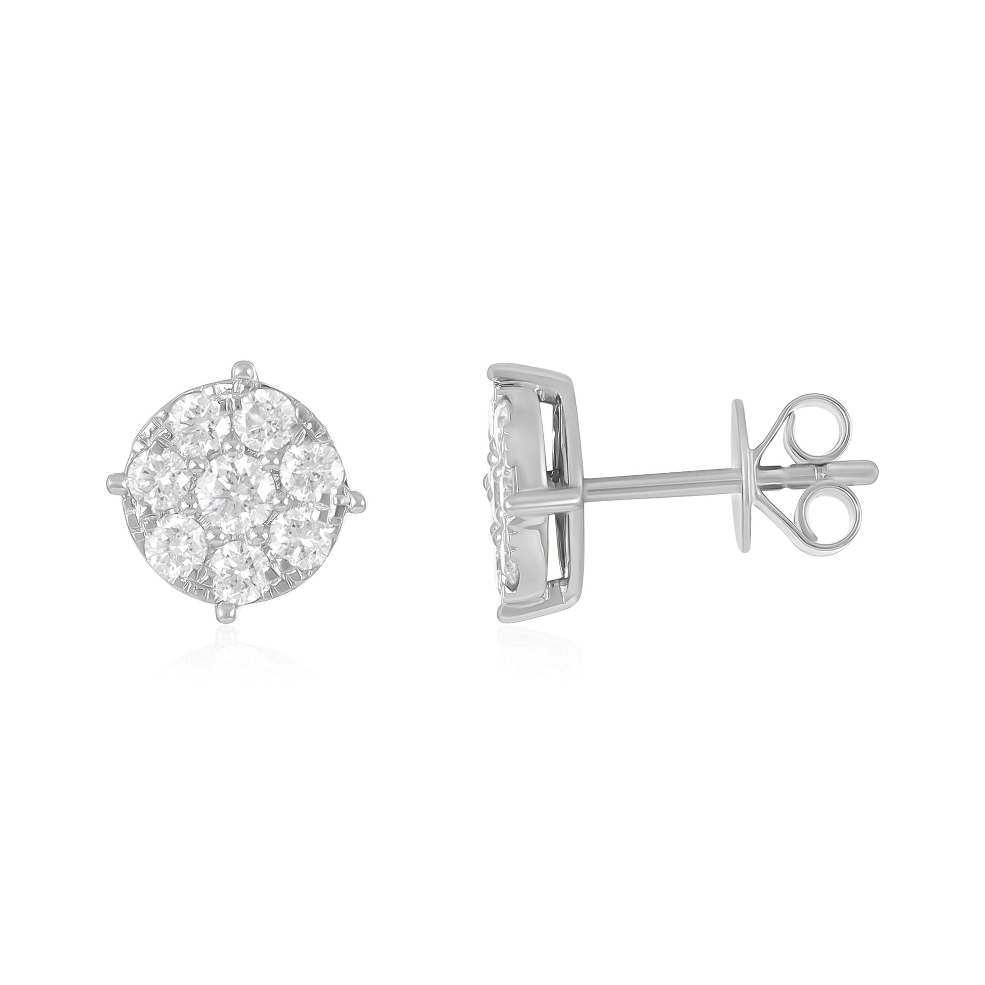 18ct White Gold And Diamond Cluster Earrings 0.83cts - front view. Elegant Apparel & Accessories > Jewelry > Earrings adorned with gems of remarkable colour and brilliance. Discover affordable luxury today.