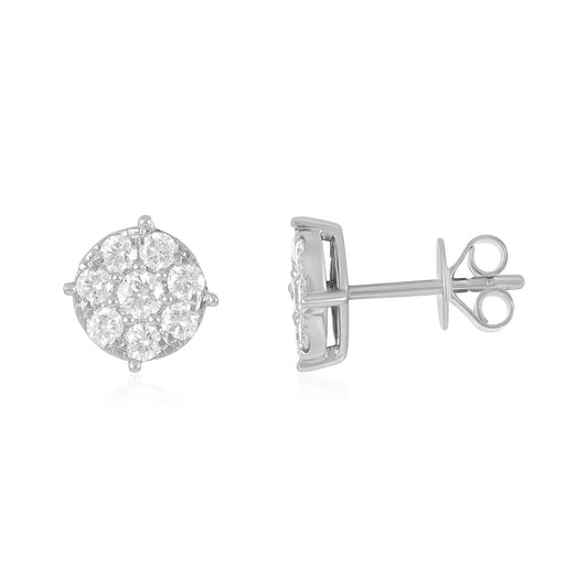 18ct White Gold And Diamond Cluster Earrings 0.83cts - front view. Elegant Apparel & Accessories > Jewelry > Earrings adorned with gems of remarkable colour and brilliance. Discover affordable luxury today.