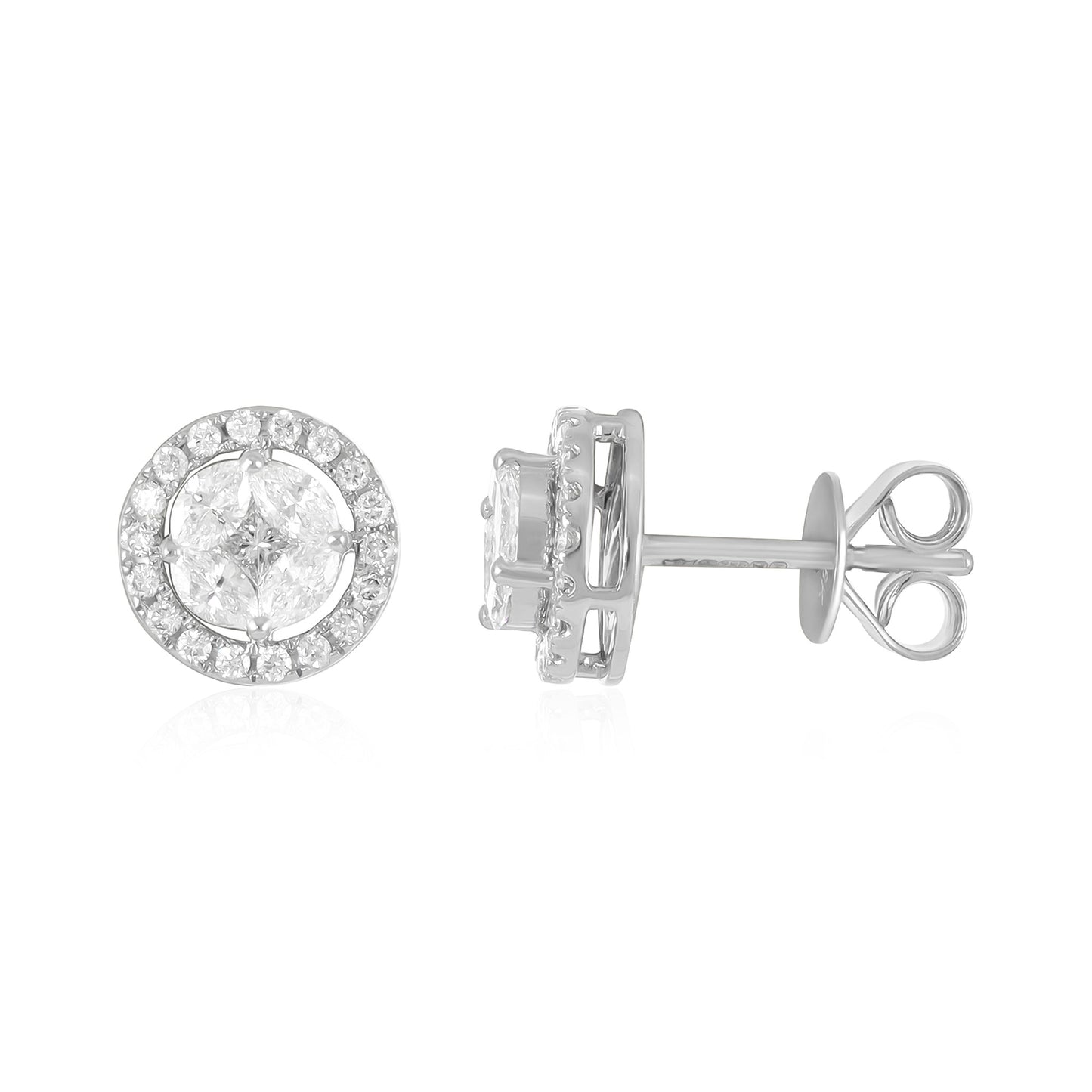 18ct White Gold And Diamond Cluster Earrings 0.6cts - front view. Elegant Apparel & Accessories > Jewelry > Earrings adorned with gems of remarkable colour and brilliance. Discover affordable luxury today.