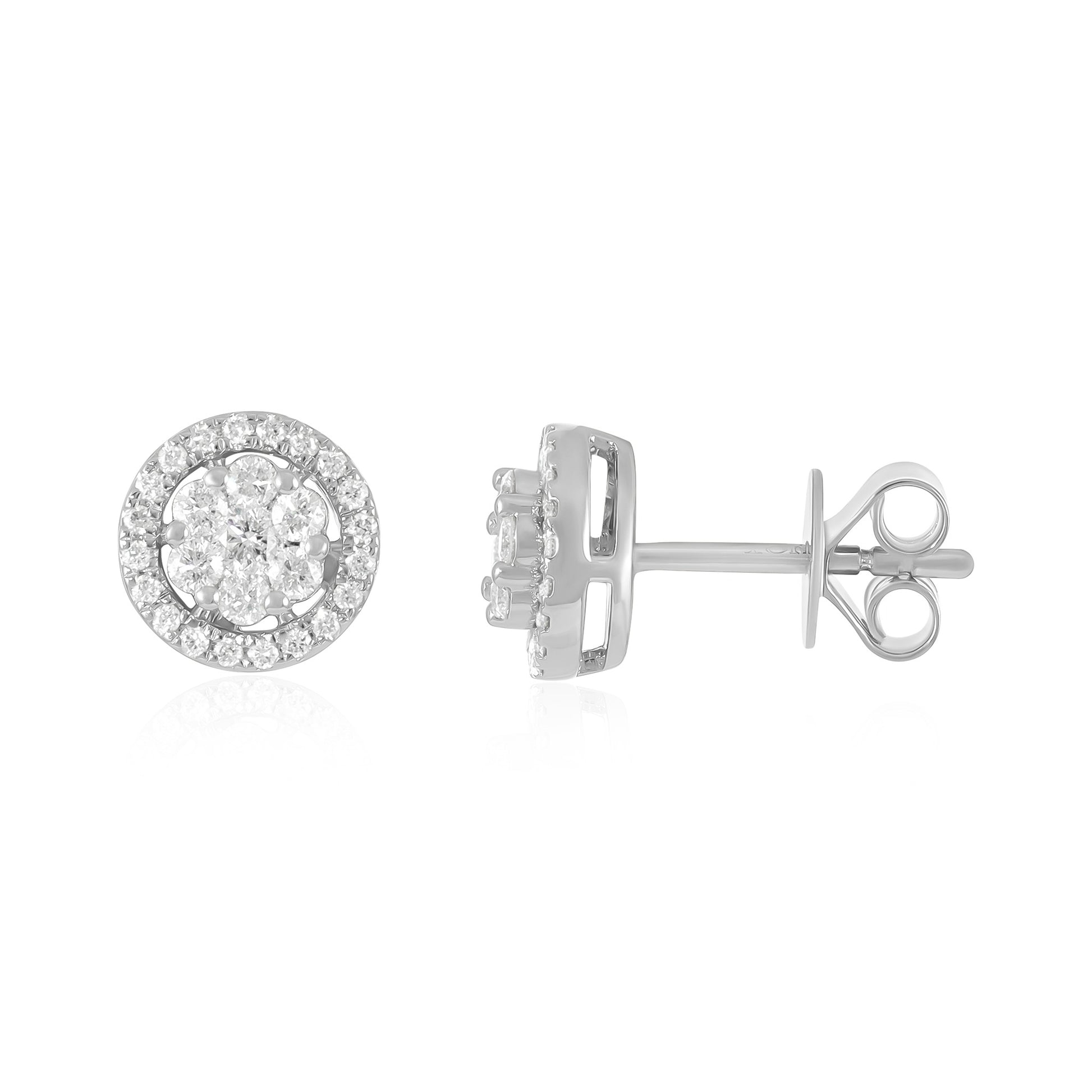 18ct White Gold And Diamond Cluster Earrings 0.45cts - front view. Elegant Apparel & Accessories > Jewelry > Earrings adorned with gems of remarkable colour and brilliance. Discover affordable luxury today.