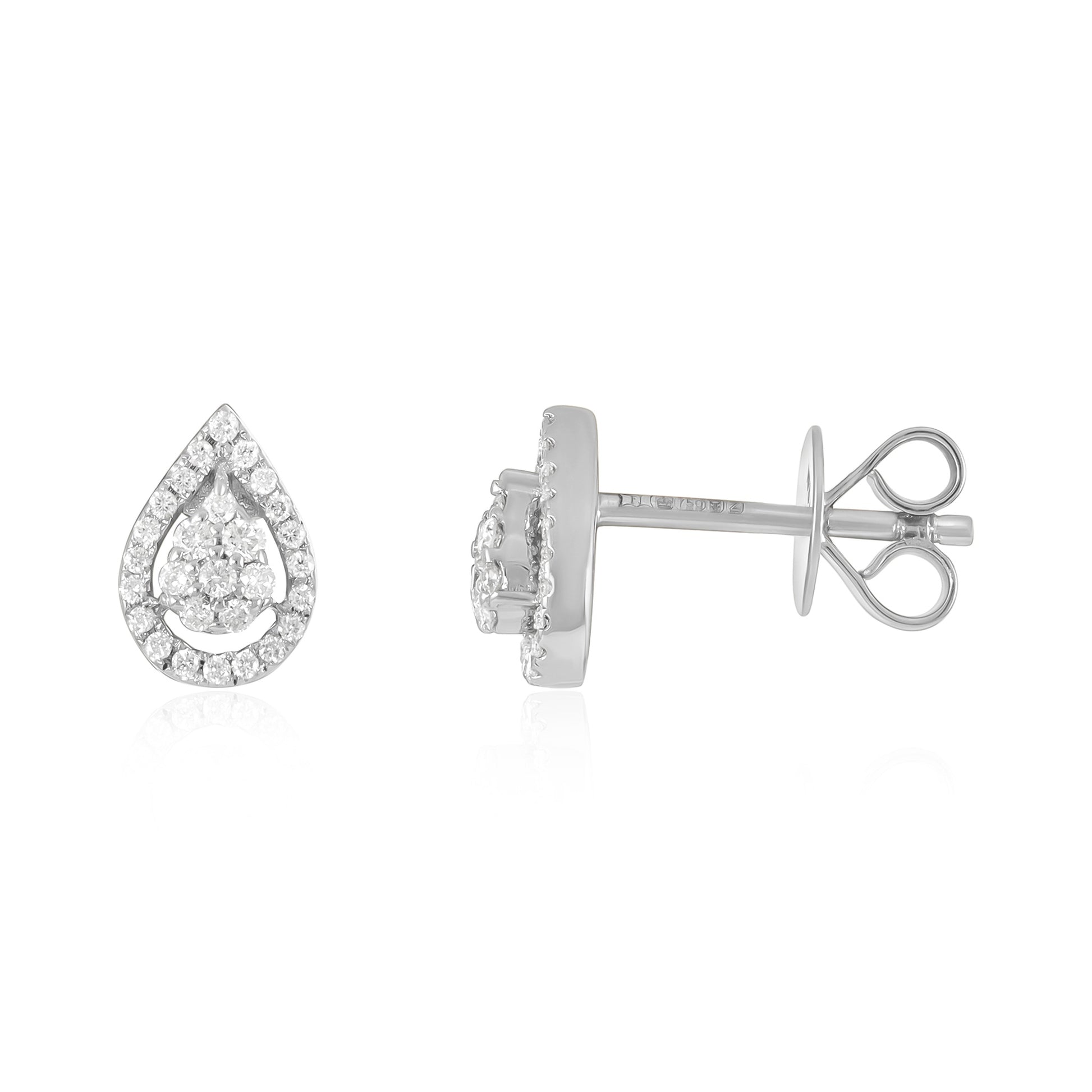 18ct White Gold And Diamond Cluster Earrings 0.2cts - front view. Elegant Apparel & Accessories > Jewelry > Earrings adorned with gems of remarkable colour and brilliance. Discover affordable luxury today.